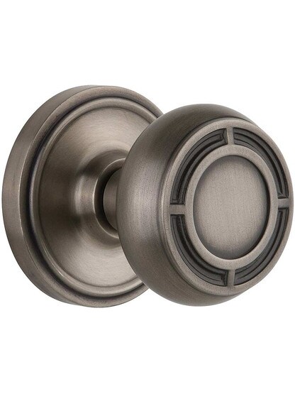 Classic Rosette Door Set with Mission Knobs in Antique Pewter.